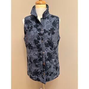 J. JILL Quilted Floral Paisley Vest Snap Button Blue Sz Small